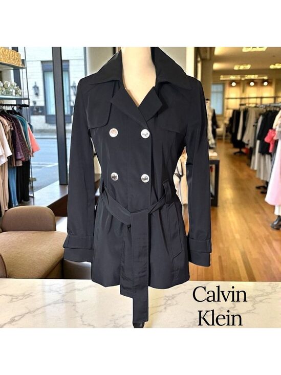 Calvin Klein Jackets & Blazers - Calvin Klein-Classy black trench coat. Size small. Silver details/Hood. Like new